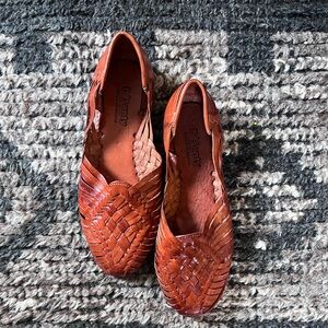Brown Woven Leather Huarache Slip-On Shoes